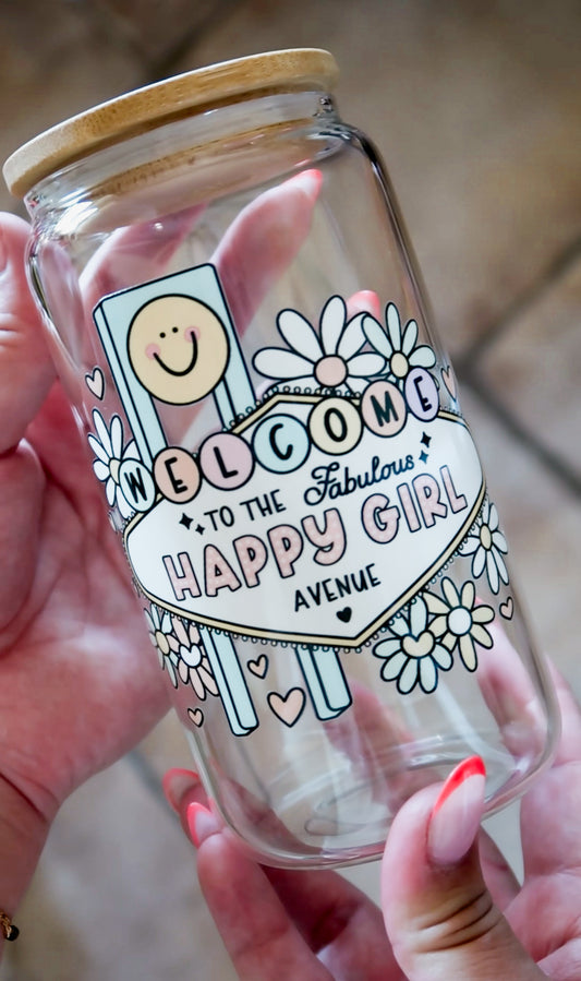 Welcome Happy Girl Glass