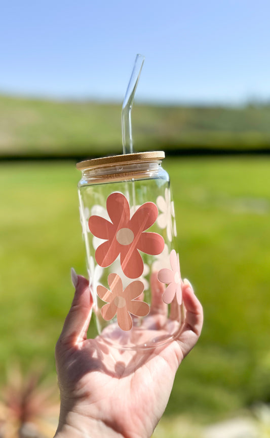 Pink Flowers Glass